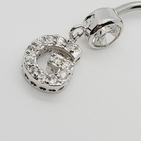 New 925 Sterling Silver Initial belly button ring "G" - Picture 2 of 3